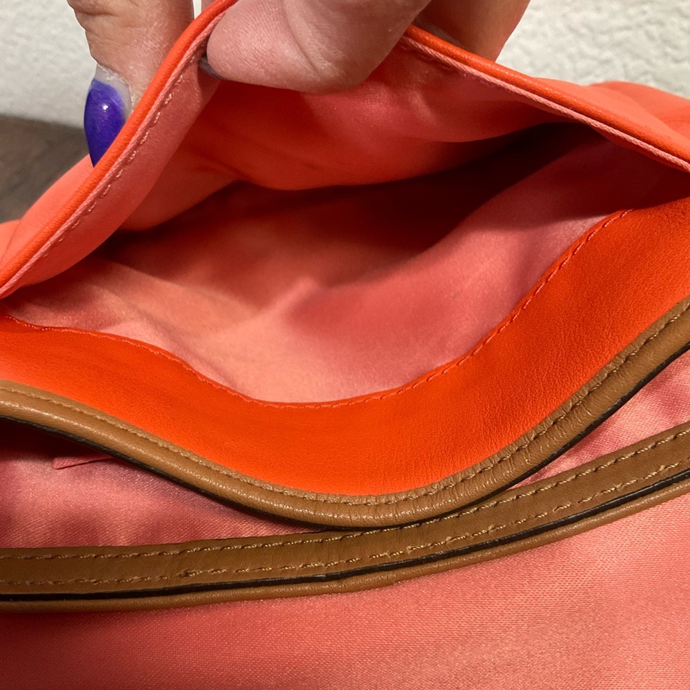 Coach POPPY Colorblock Leather Flap Crossbody Bag‎ #48941 Two Shades Orange - Picture 3 of 14